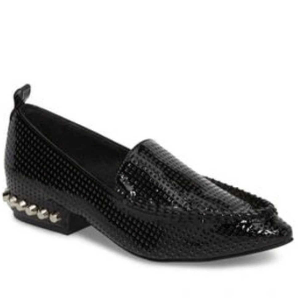 Jeffrey Campbell Barnett Black Leather Snake Silver Studded Loafers Size 10 New!